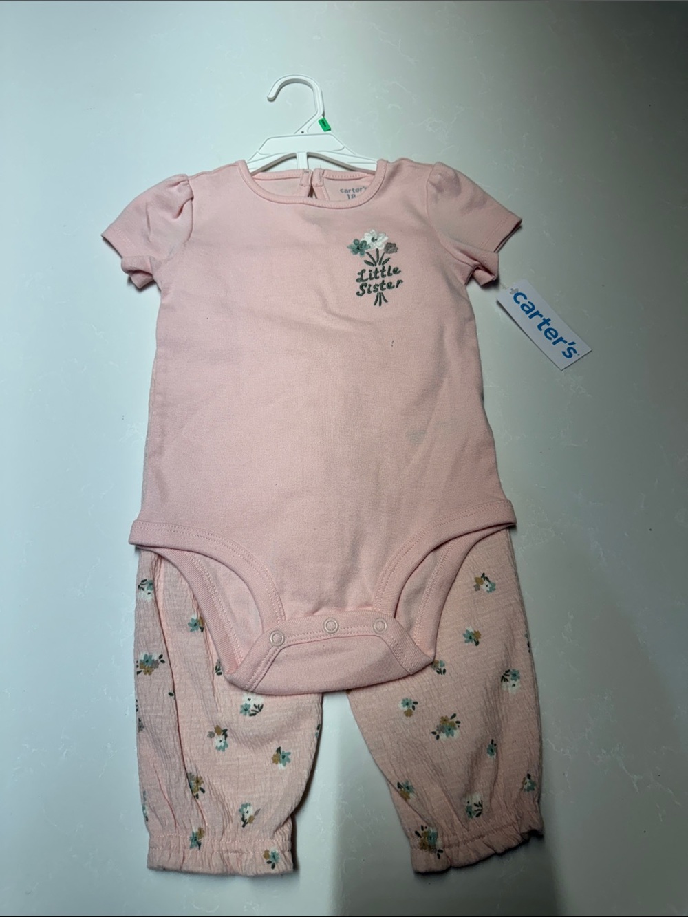 Carter's Pink Floral 'Little Sister' One-Piece with Pants